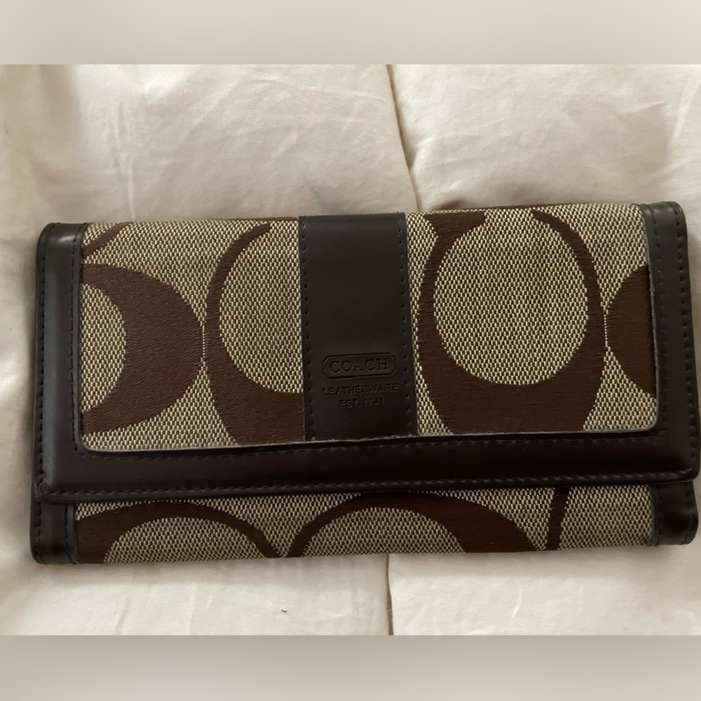 Coach Signature Brown and Tan Wallet